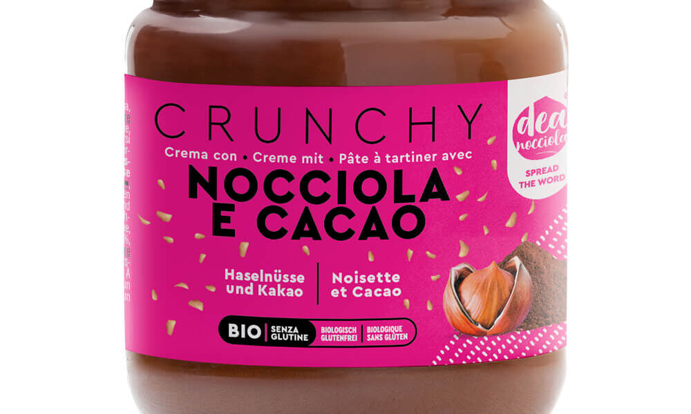 Crema spalmabile crunchy con nocciola, cacao e latte