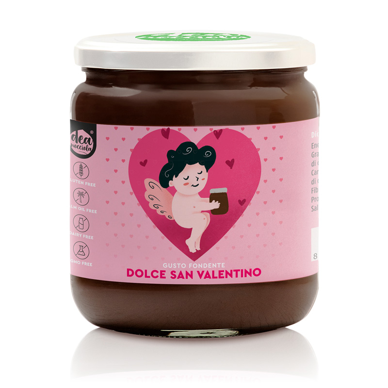 Crema spalmabile fondente edizione speciale San Valentino con disegno di cupido