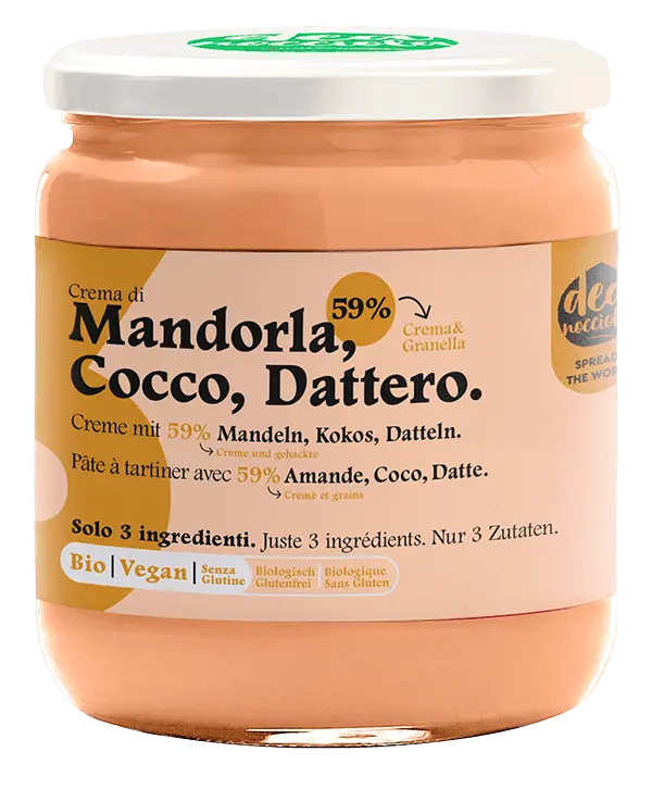 Crema solo 3 ingredienti con 59% Mandorla, Cocco  e Dattero