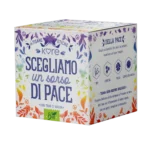 SCATOLA DI TISANA BIANCA CON SCRITTE ARCOBALENO CON SCRITTO " scegliamo un sorso di pace"