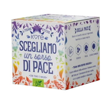 SCATOLA DI TISANA BIANCA CON SCRITTE ARCOBALENO CON SCRITTO " scegliamo un sorso di pace"